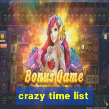 crazy time list